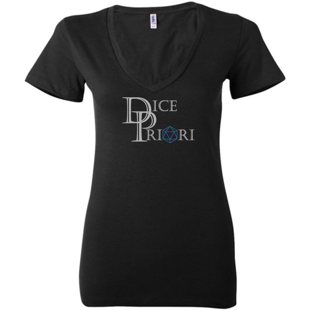 Dice Priori Classic Text Logo Dark Womens Premium Deep V-Neck Tee - Black / S