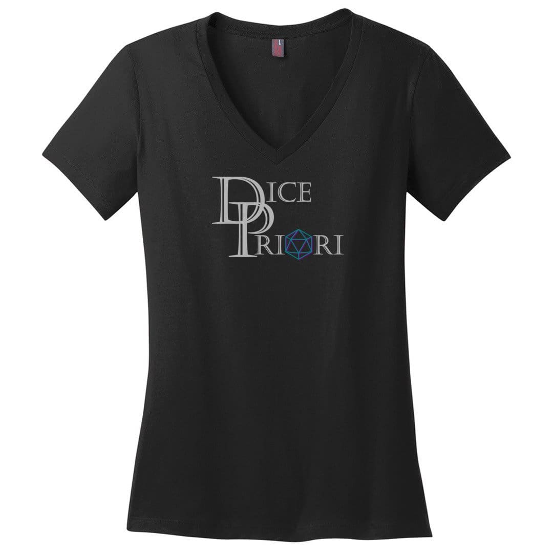 Dice Priori Classic Text Logo Dark Womens Premium V-Neck Tee - Black / XS
