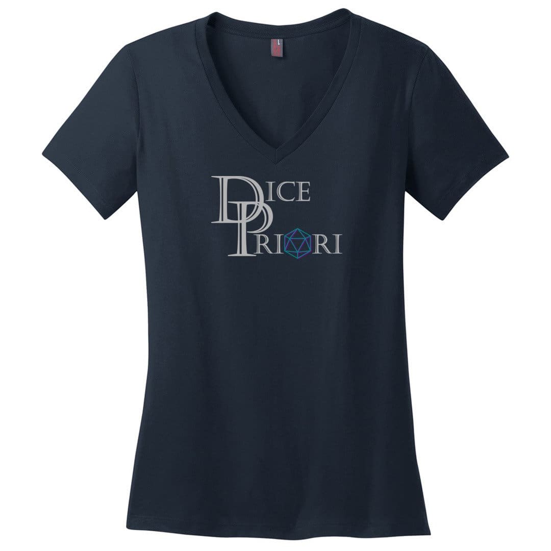 Dice Priori Classic Text Logo Dark Womens Premium V-Neck Tee - Navy / XS