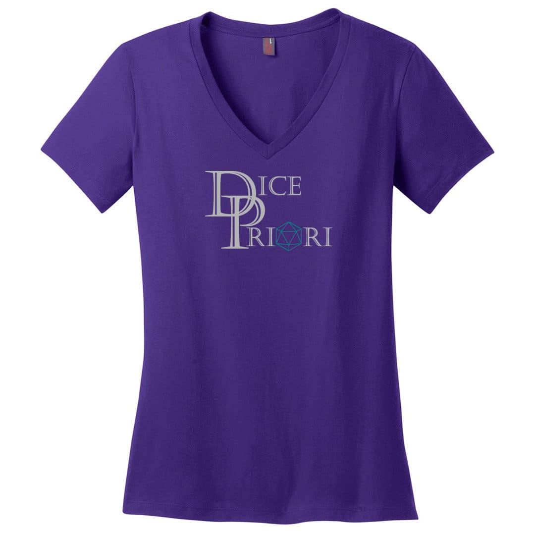 Dice Priori Classic Text Logo Dark Womens Premium V-Neck Tee - Purple / XS