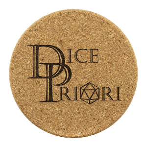 Dice Priori Classic Text Logo Round Cork Coaster (Set of 4) - Round Cork Coaster - 4pc - Coasters