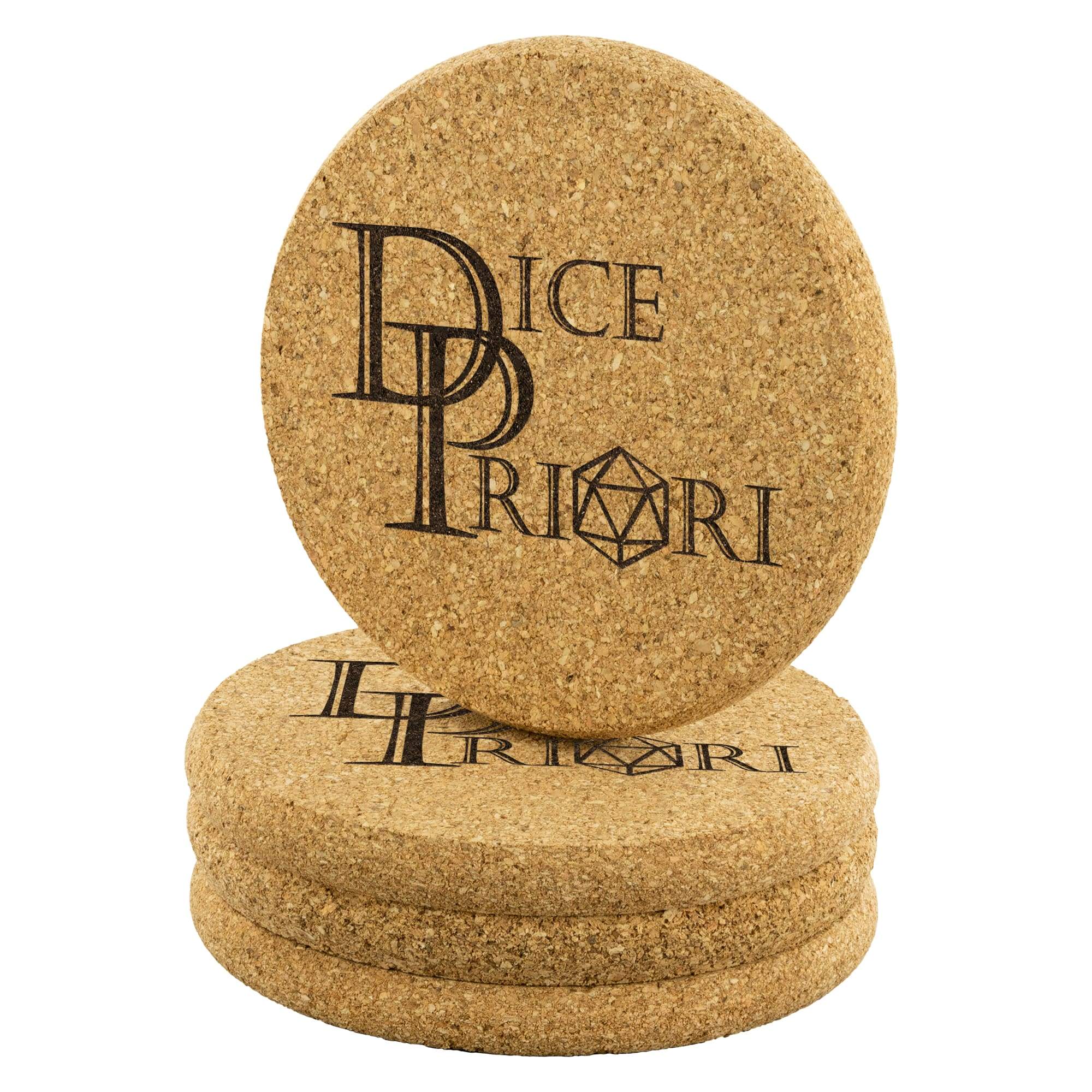 Dice Priori Classic Text Logo Round Cork Coaster (Set of 4) - Coasters