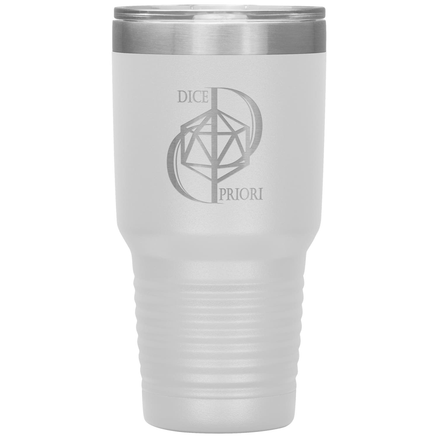 Dice Priori D20 Focus Text Logo 30oz Vacuum Tumbler - White - Dice Priori