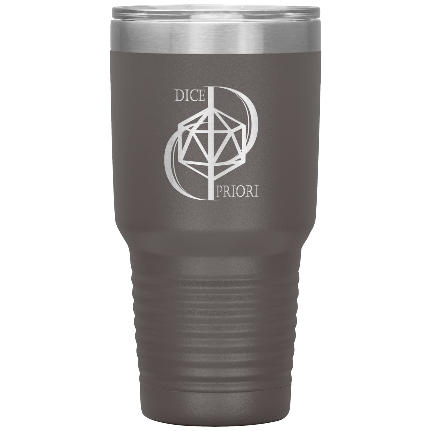 Dice Priori D20 Focus Text Logo 30oz Vacuum Tumbler - Pewter - Dice Priori