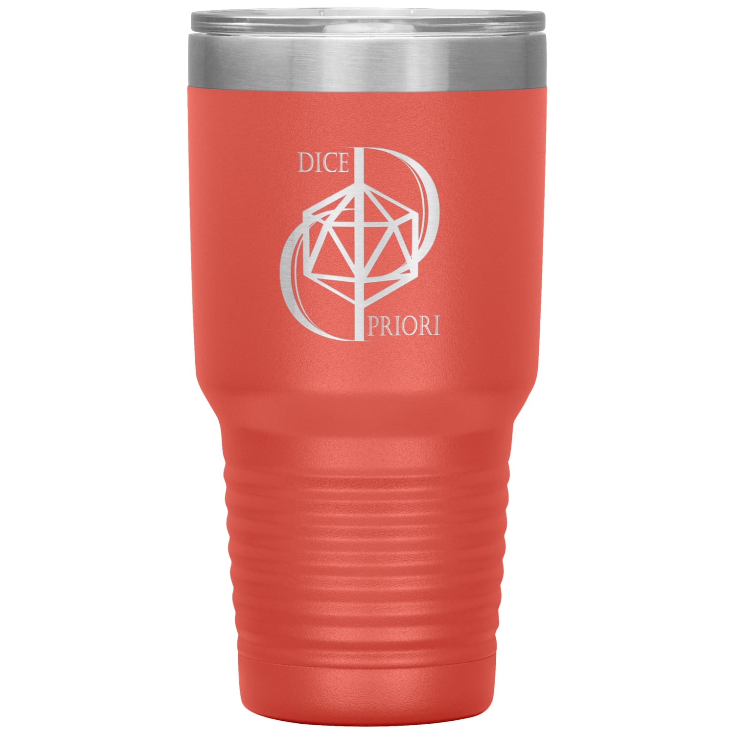 Dice Priori D20 Focus Text Logo 30oz Vacuum Tumbler - Coral - Dice Priori