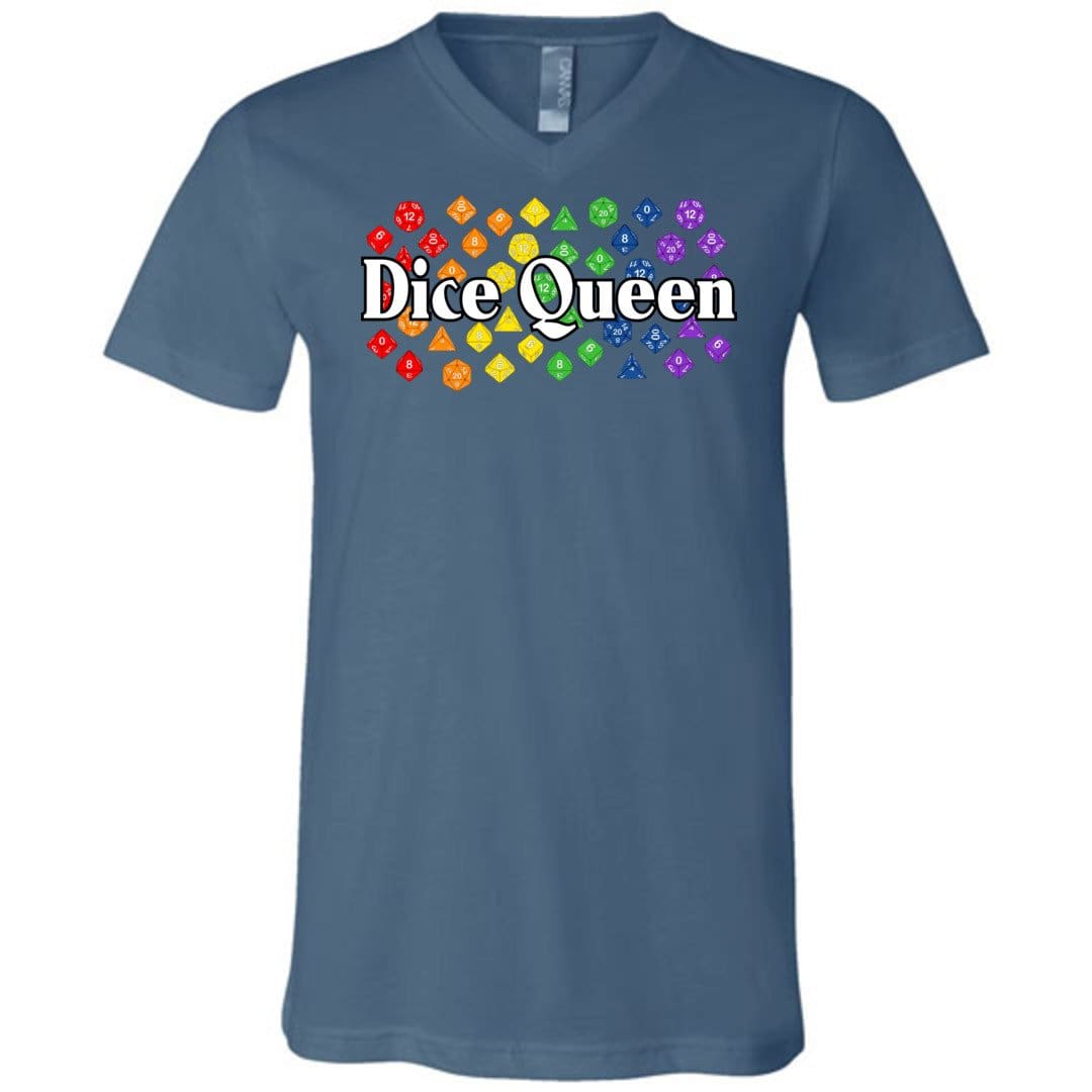 Dice Queen Rainbow Pride Unisex Premium V-Neck Tee - Steel Blue / S