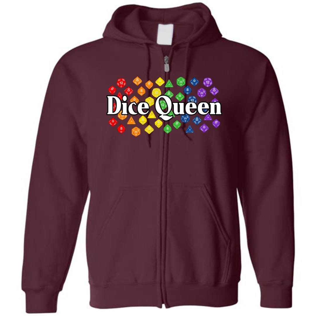 Dice Queen Rainbow Pride Unisex Zip Hoodie - Maroon / S