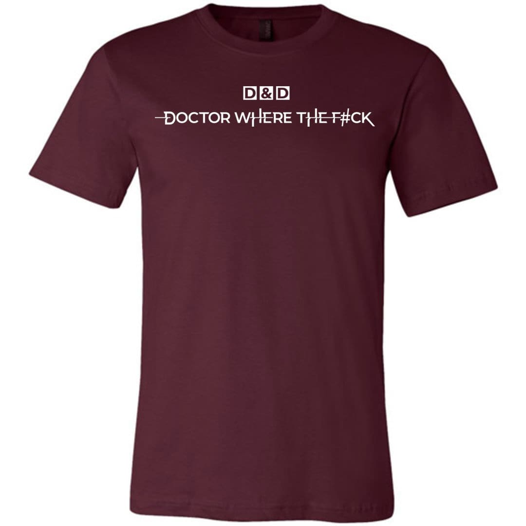 Doctor WTF D&D Logo Unisex Premium Tee - Maroon / XS