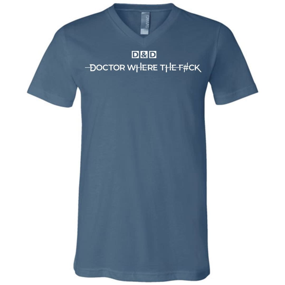 Doctor WTF D&D Logo Unisex Premium V-Neck Tee - Steel Blue / S