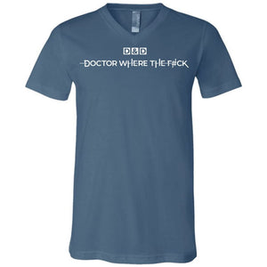 Doctor WTF D&D Logo Unisex Premium V-Neck Tee - Steel Blue / S