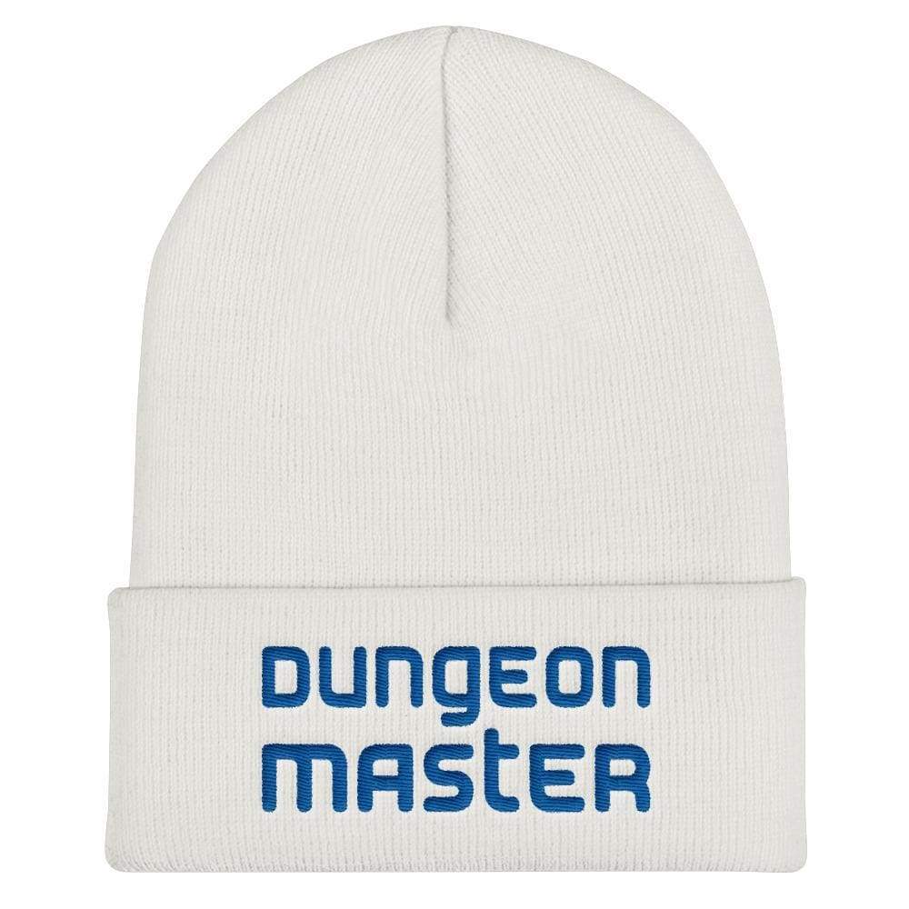 Dungeon Master DM Modern Blue Cuffed Beanie / Tuque - White