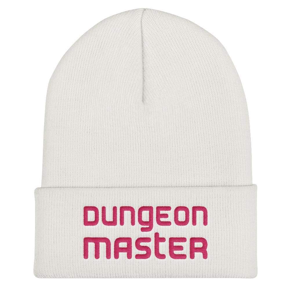Dungeon Master DM Modern Pink Cuffed Beanie / Tuque - White