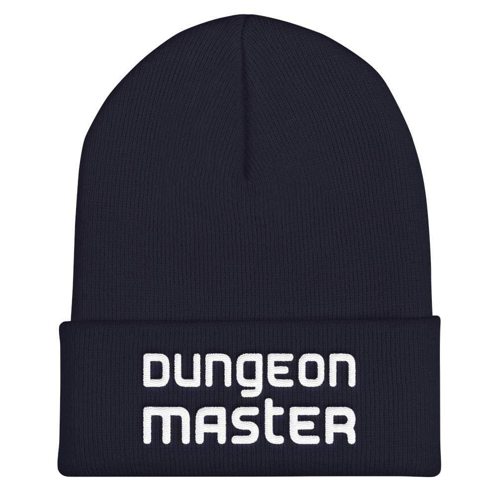 Dungeon Master DM Modern White Cuffed Beanie / Tuque - Navy