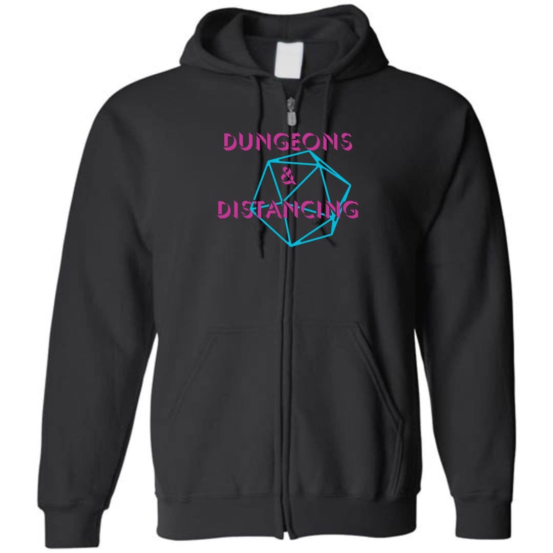 Dungeons & Distancing Retro Unisex Zip Hoodie - Black / S