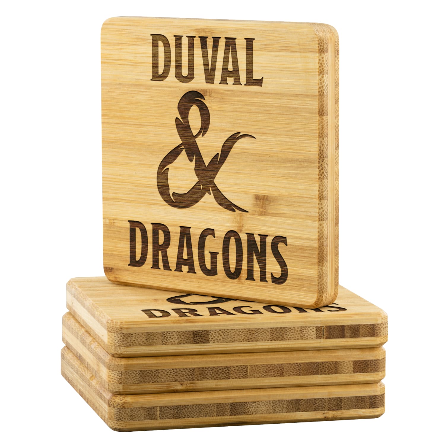 Duval & Dragons Logo Bamboo Coaster Set of 4 - Bamboo Coaster - 4pc - Coasters
