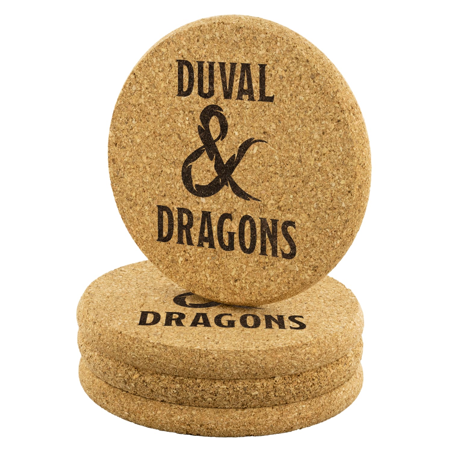Duval & Dragons Logo Round Cork Coaster Set of 4 - Round Cork Coaster - 4pc - Coasters