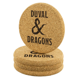 Duval & Dragons Logo Round Cork Coaster Set of 4 - Round Cork Coaster - 4pc - Coasters