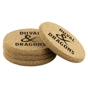 Duval & Dragons Logo Round Cork Coaster Set of 4 - Round Cork Coaster - 4pc - Coasters