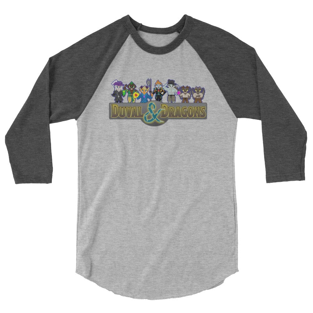 Duval & Dragons Pixel 2023 Unisex Premium 3/4 Sleeve Raglan - Heather Grey/Heather Charcoal / XS