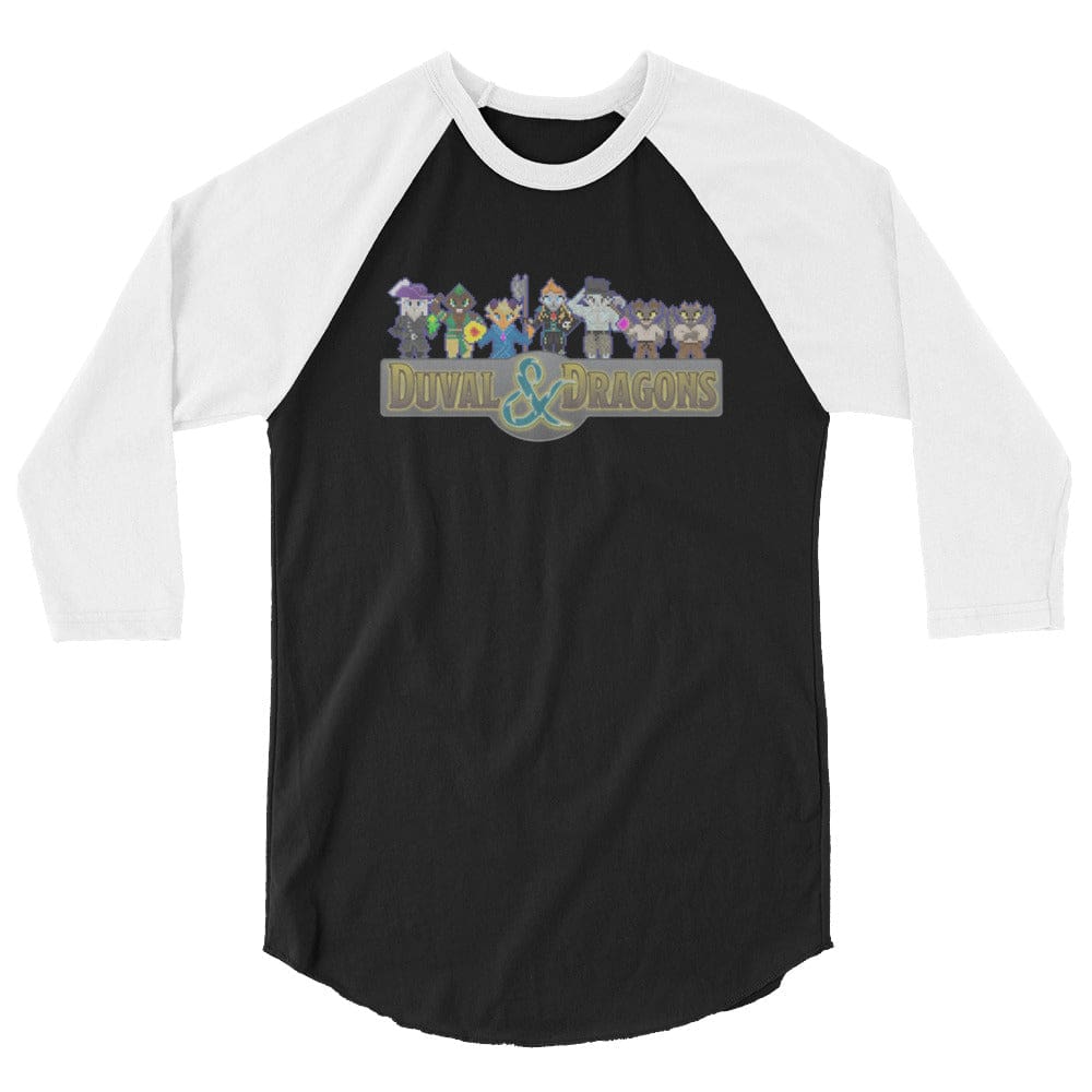 Duval & Dragons Pixel 2023 Unisex Premium 3/4 Sleeve Raglan - Black/White / XS