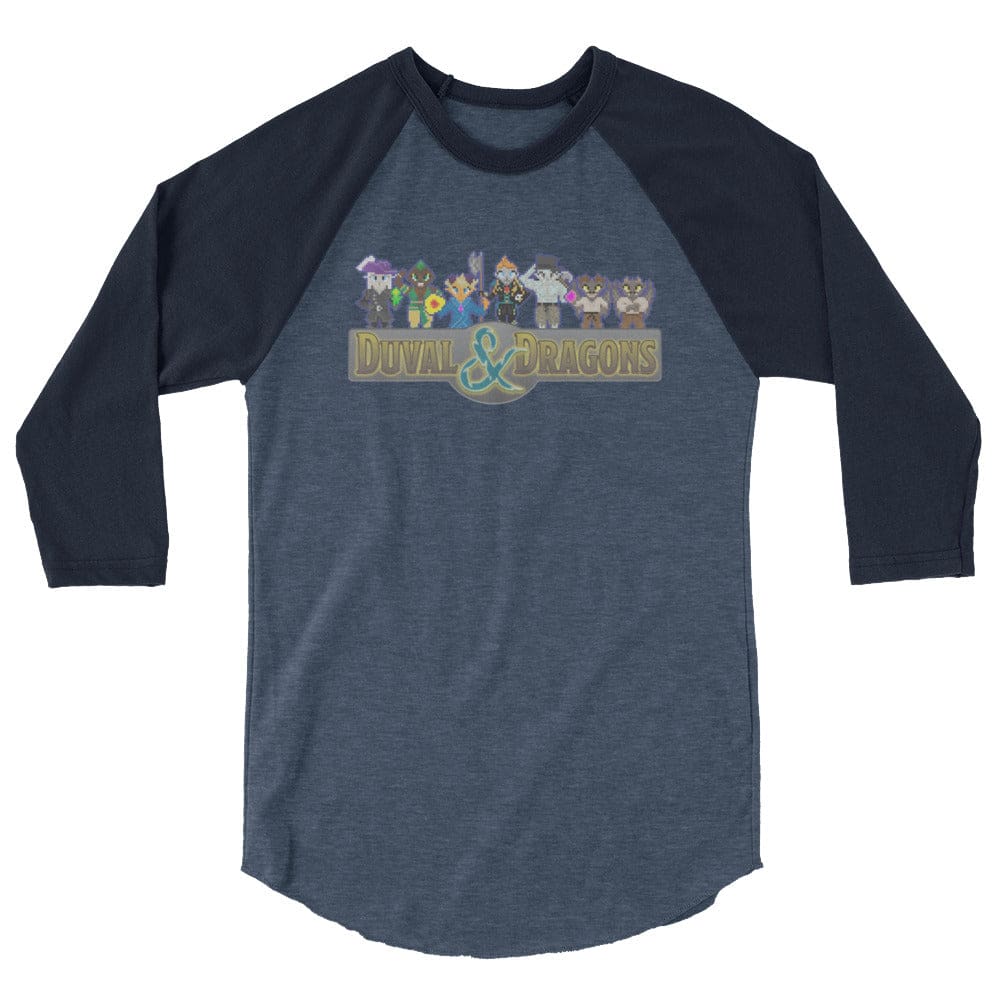 Duval & Dragons Pixel 2023 Unisex Premium 3/4 Sleeve Raglan - Heather Denim/Navy / XS