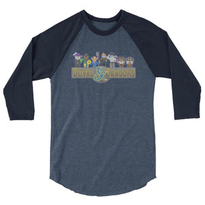 Duval & Dragons Pixel 2023 Unisex Premium 3/4 Sleeve Raglan - Heather Denim/Navy / XS