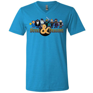 Duval & Dragons Pixel Art Logo Unisex Premium V-Neck Tee - Neon Blue / S