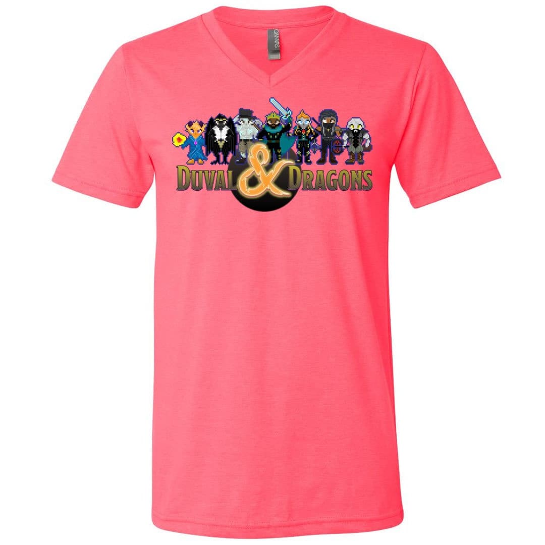 Duval & Dragons Pixel Art Logo Unisex Premium V-Neck Tee - Neon Pink / S