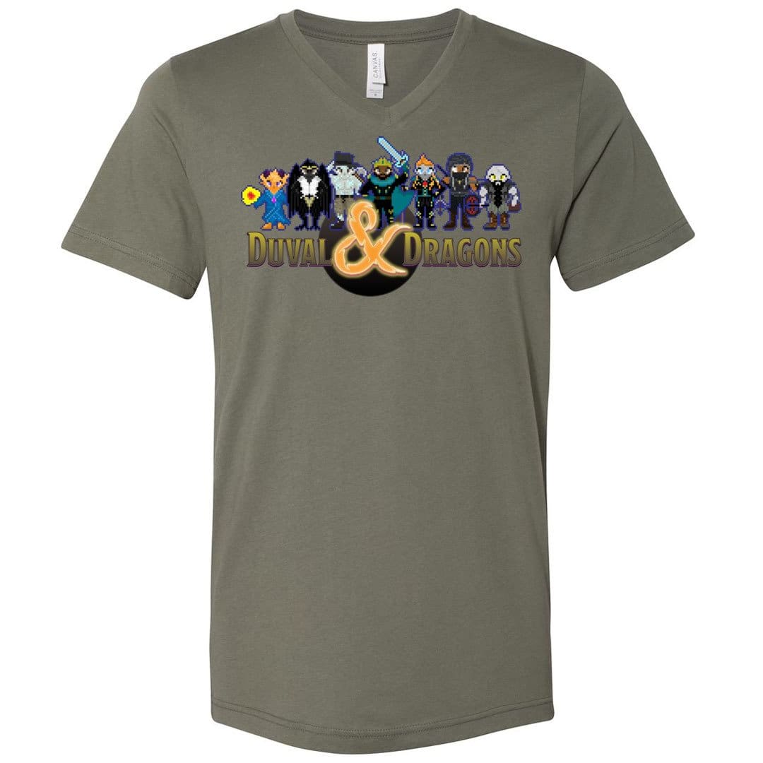 Duval & Dragons Pixel Art Logo Unisex Premium V-Neck Tee - Military Green / S