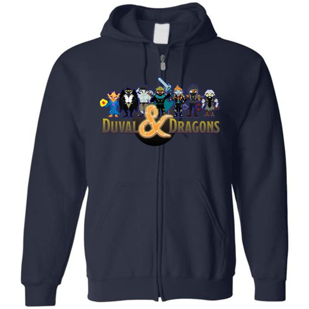 Duval & Dragons Pixel Art Logo Unisex Zip Hoodie - Navy / S
