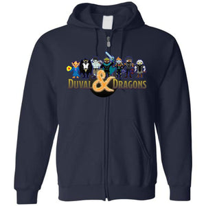 Duval & Dragons Pixel Art Logo Unisex Zip Hoodie - Navy / S