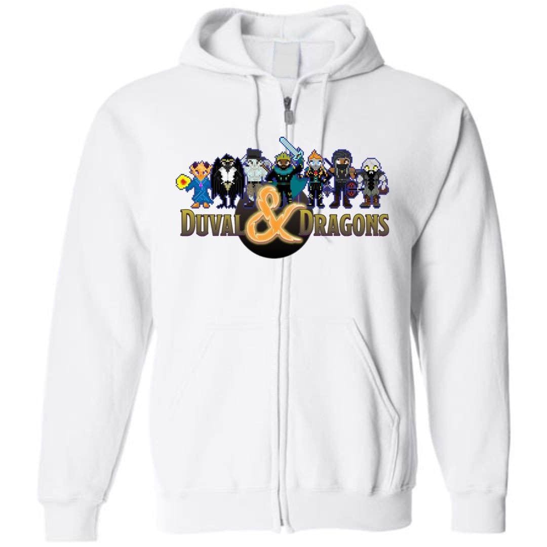 Duval & Dragons Pixel Art Logo Unisex Zip Hoodie - White / S