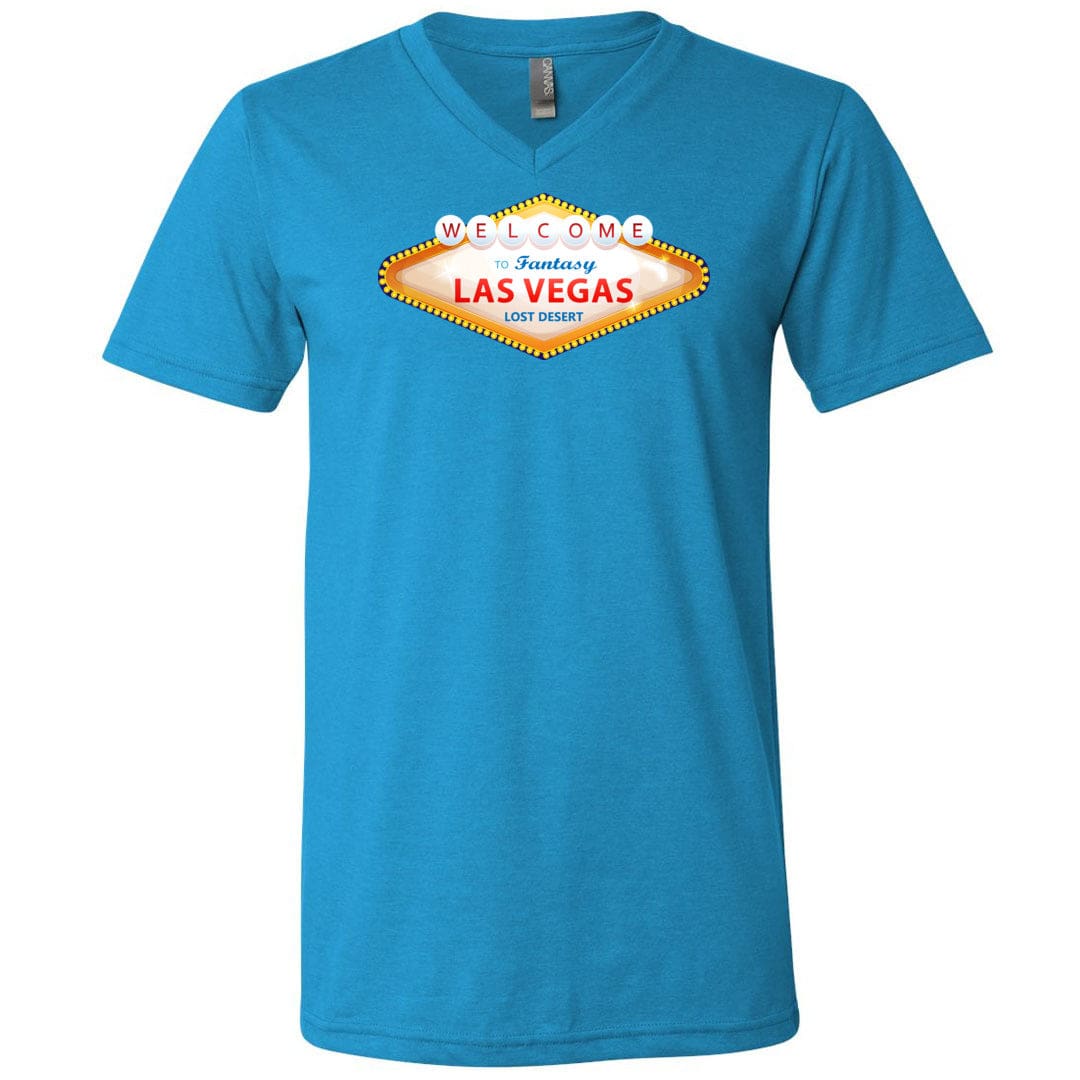 Fantasy Las Vegas Sign Unisex Premium V-Neck Tee - Neon Blue / S