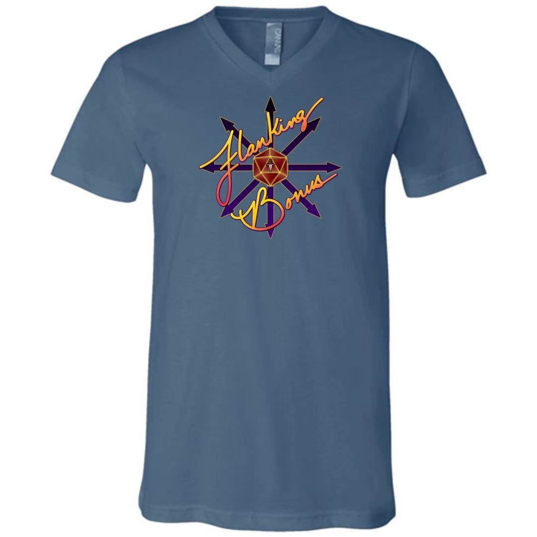 Flanking Bonus Logo Unisex Premium V-Neck Tee - Steel Blue / S