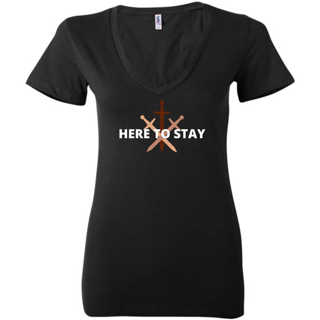 HTS Here To Stay Centered Dark TS Womens Premium Deep V-Neck Tee - Black / S