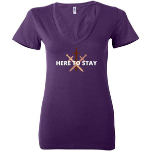 HTS Here To Stay Centered Dark TS Womens Premium Deep V-Neck Tee - Team Purple / S