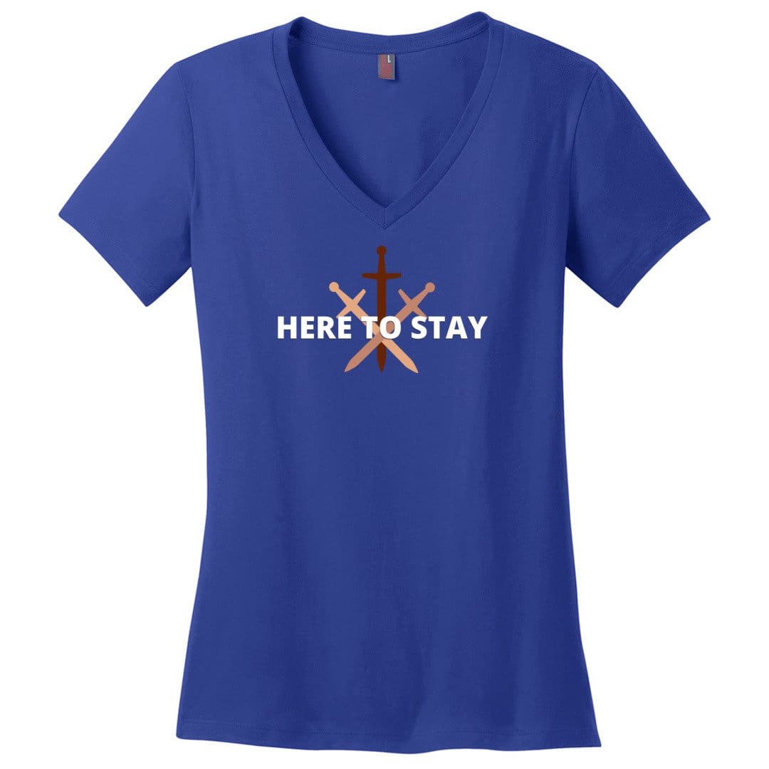 HTS Here To Stay Centered Dark TS Womens Premium V-Neck Tee - Deep Royal / XS