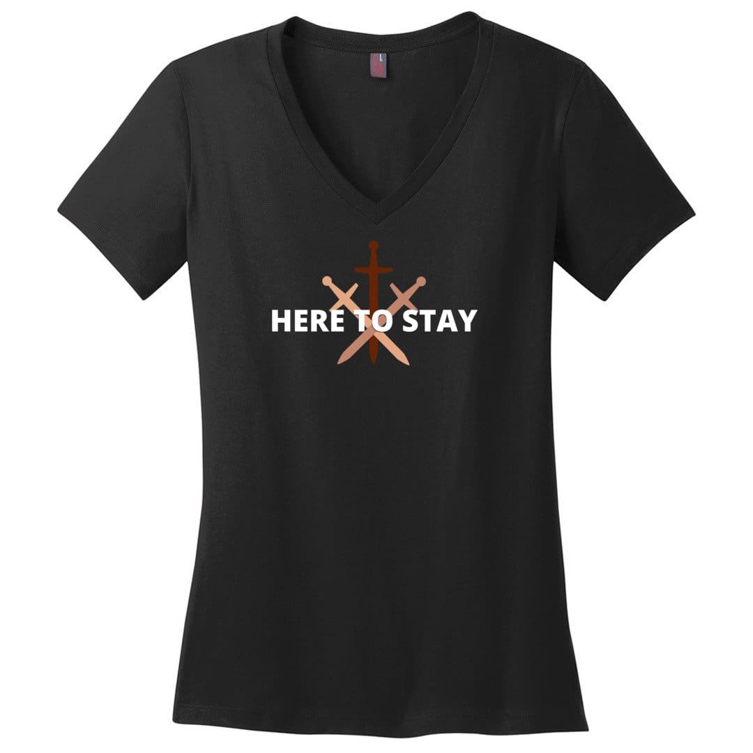 HTS Here To Stay Centered Dark TS Womens Premium V-Neck Tee - Black / XS
