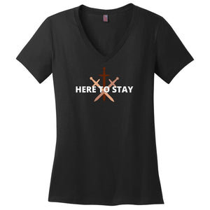 HTS Here To Stay Centered Dark TS Womens Premium V-Neck Tee - Black / XS