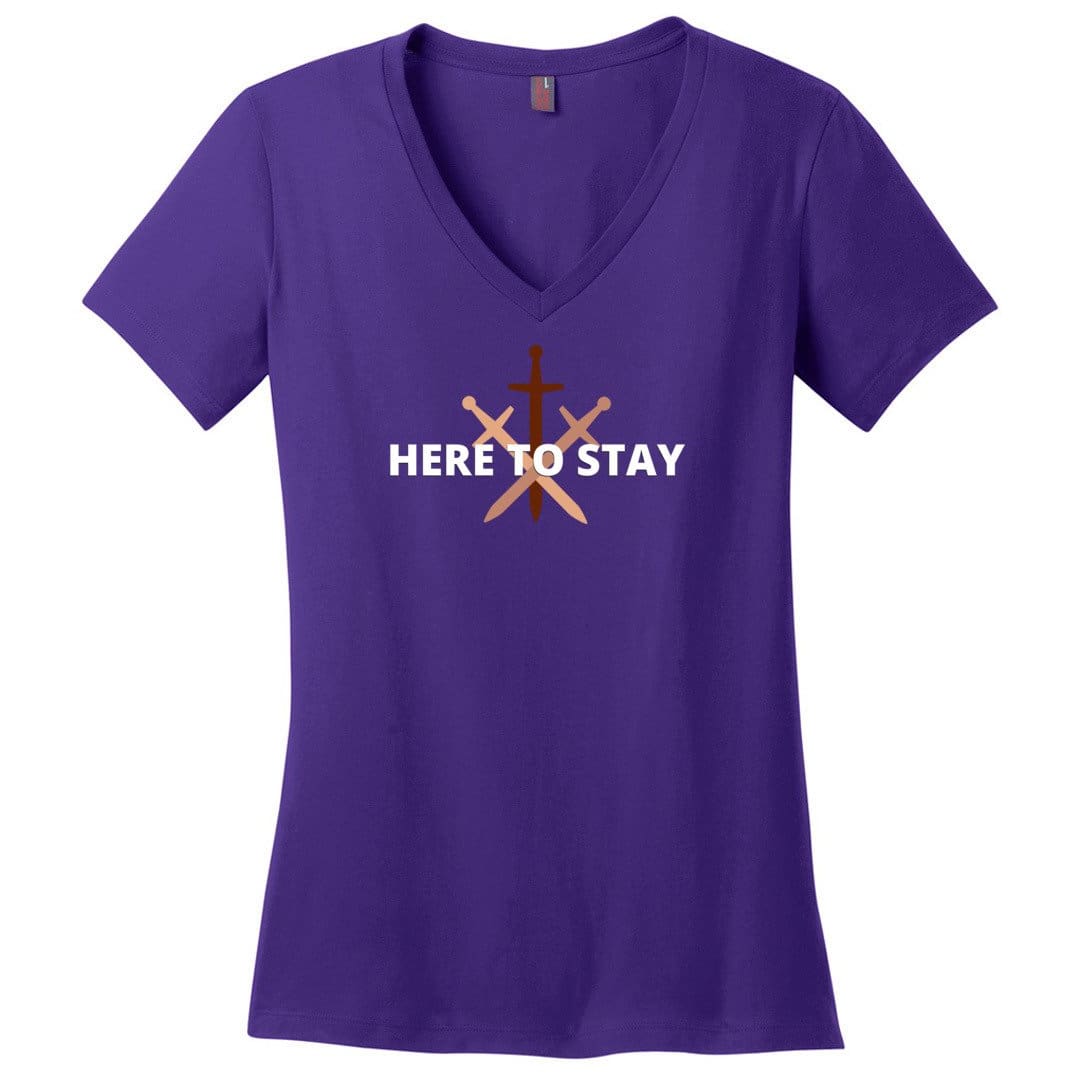 HTS Here To Stay Centered Dark TS Womens Premium V-Neck Tee - Purple / XS