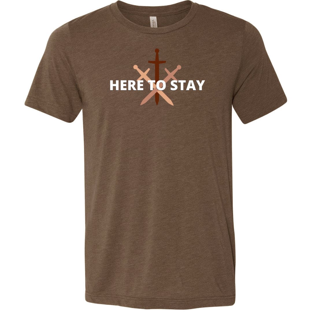 HTS Here To Stay Centered Dark Unisex Premium Tee - Heather Brown / XS