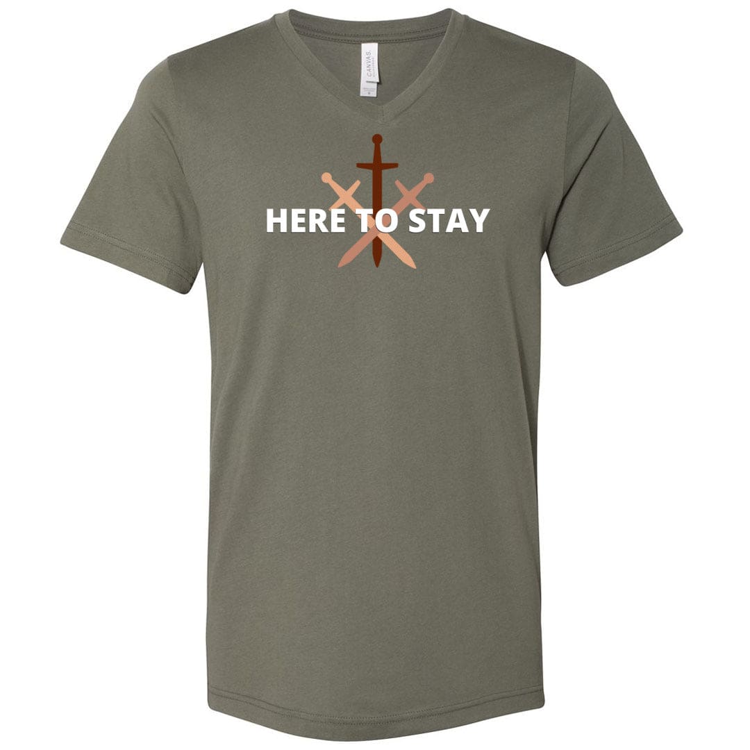 HTS Here To Stay Centered Dark Unisex Premium V-Neck Tee - Military Green / S