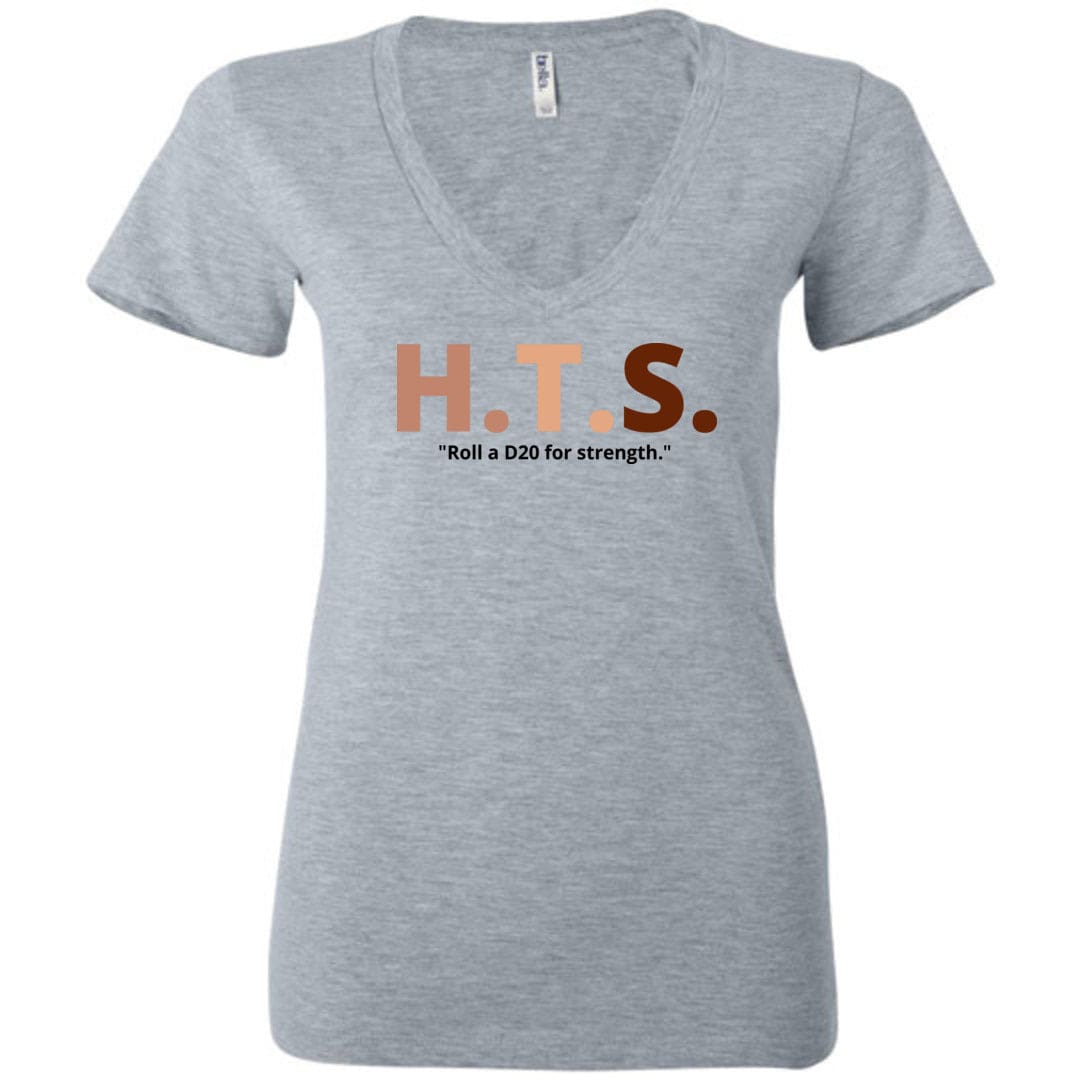 HTS Here To Stay Text Roll Light TS Womens Premium Deep V-Neck Tee - Athletic Heather / S