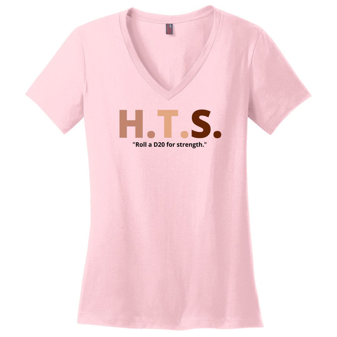 HTS Here To Stay Text Roll Light TS Womens Premium V-Neck Tee - Light Pink / S