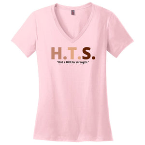 HTS Here To Stay Text Roll Light TS Womens Premium V-Neck Tee - Light Pink / S