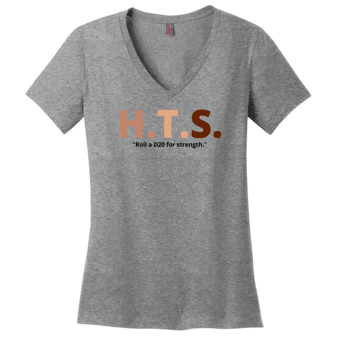 HTS Here To Stay Text Roll Light TS Womens Premium V-Neck Tee - Heathered Nickel / XS