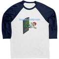 Isonove’s Punishments Door Kick Unisex 3/4 Sleeve Raglan Tee - White/ Navy / S - Apparel