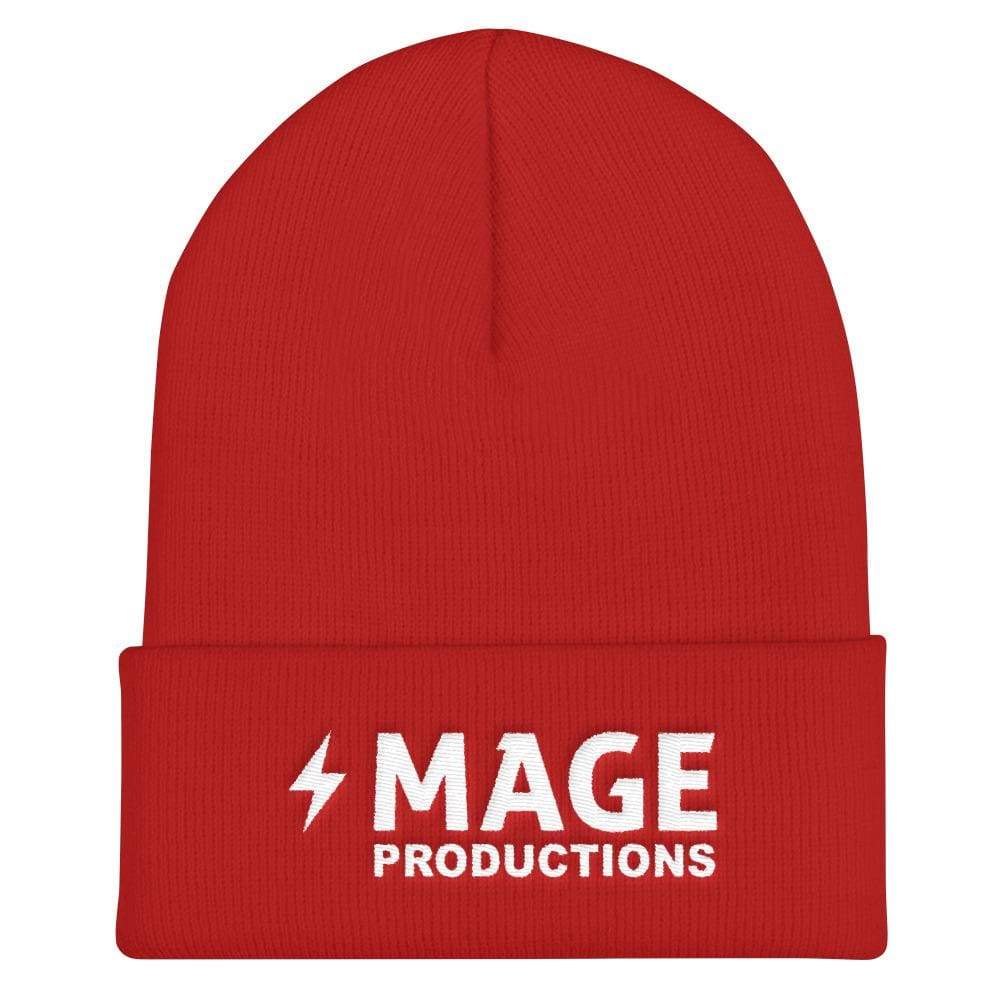 Mage Productions Classic Logo Cuffed Beanie / Tuque - White Lettering - Red