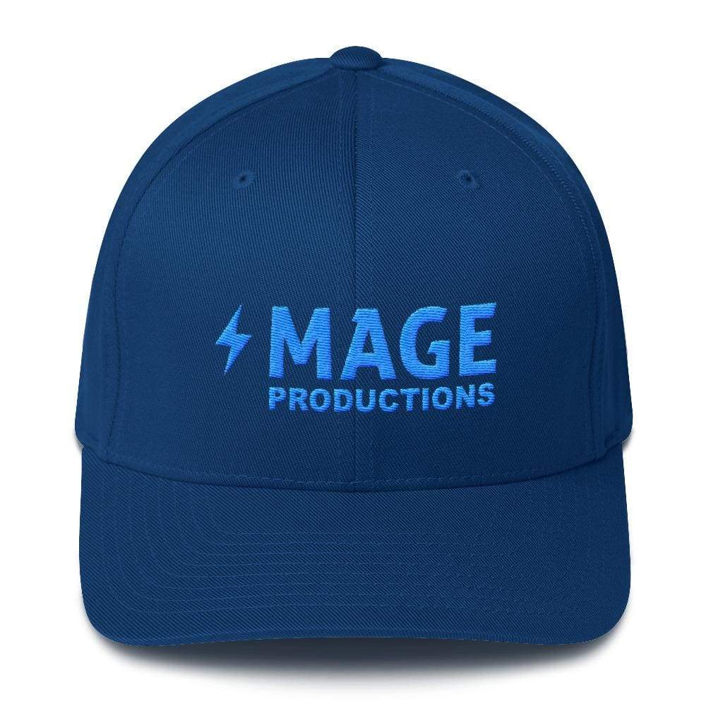 Mage Productions Classic Logo Structured Twill Flexfit Cap - Teal Lettering - Royal Blue / S/M