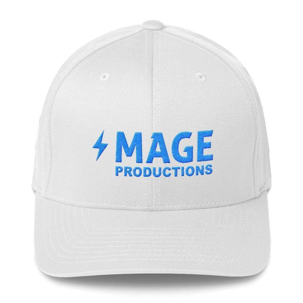 Mage Productions Classic Logo Structured Twill Flexfit Cap - Teal Lettering - White / S/M